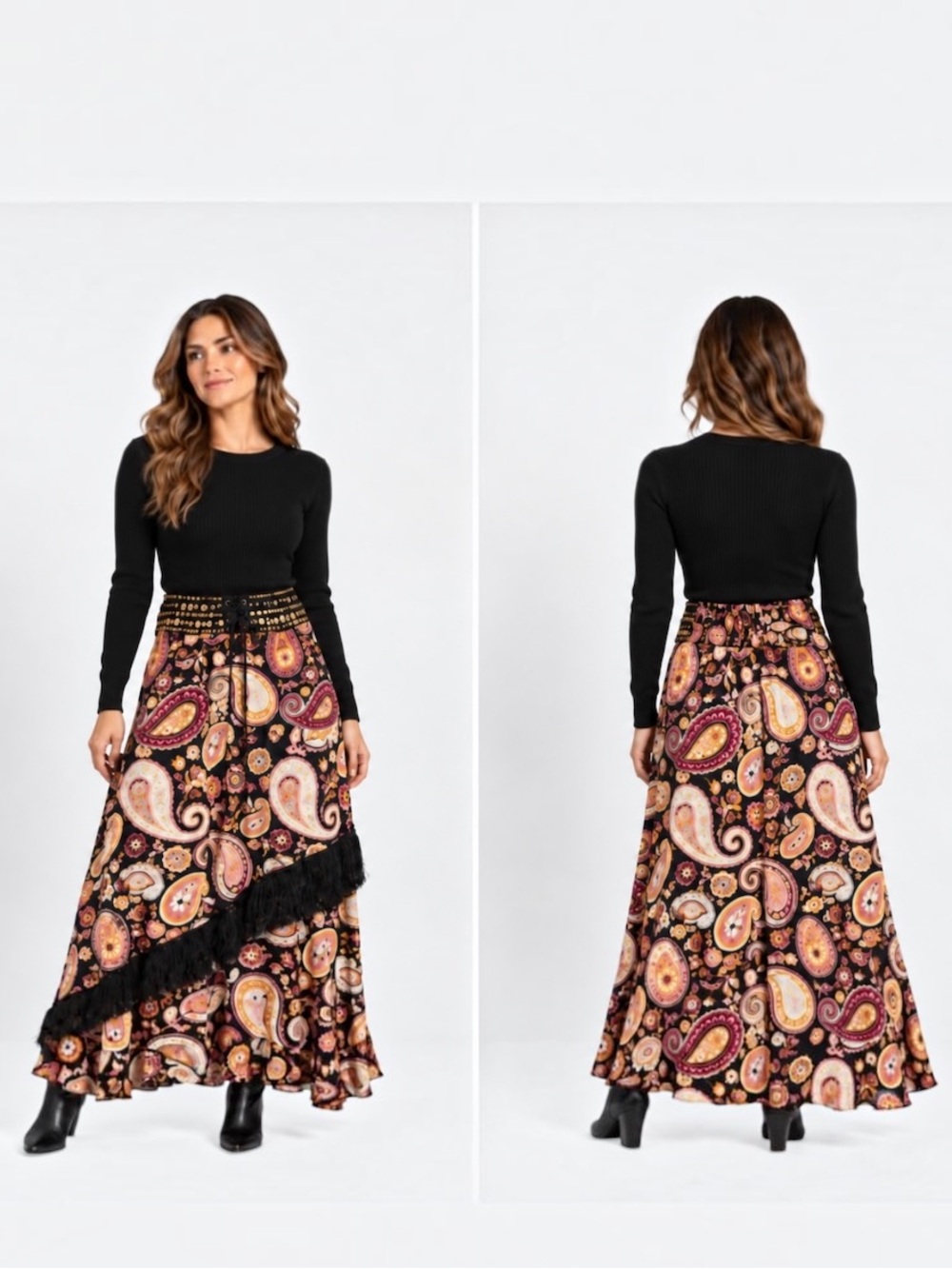 Nekane NKN CS Ganesa Paisley Fringe Maxi Skirt Medium NWT Boho
